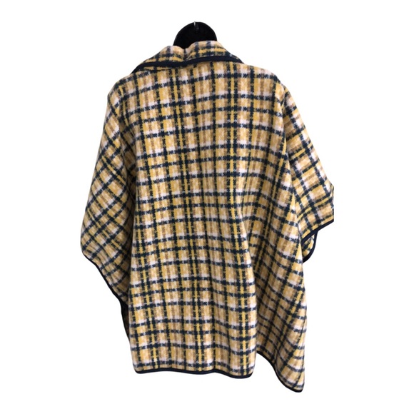 Andrew Marc New York yellow navy gingham tartan plaid poncho OS new - Picture 12 of 15